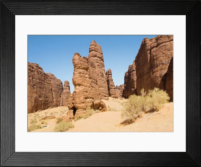 Framed Print : Safari tour among the magnificent sandstone rock structures in the Sharaan Nature Reserve, AlUla, Medina Province, Saudi Arabia