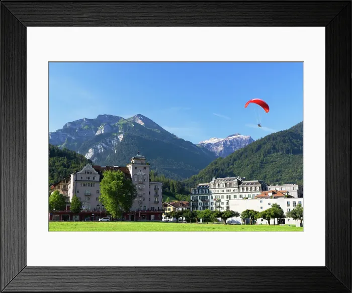 Framed Print : Paraglider over Hohematte Park, Interlaken, Bernese Oberland, Switzerland Framed Print : Paraglider over Hohematte Park, Interlaken, Bernese Oberland, Switzerland