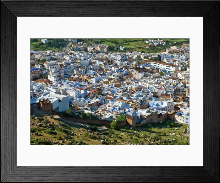 Framed Print : View from above of the medina of Chefchaouen, Rif region, Morocco Framed Print : View from above of the medina of Chefchaouen, Rif region, Morocco