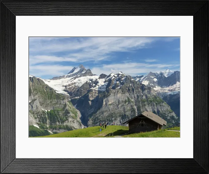 Framed Print : Cabin on First mountain with Shreckhorn mountain in the background, First, Jungfrau Region, Bernese Oberland, Switzerland Framed Print : Cabin on First mountain with Shreckhorn mountain in the background, First, Jungfrau Region, Bernese Oberland, Switzerland