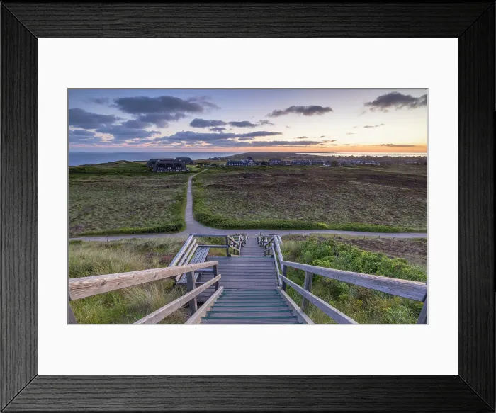 Framed Print : Walkway down to heather and sand dunes at dawn, Kampen, Sylt, Schleswig Holstein, Germany, Europe Framed Print : Walkway down to heather and sand dunes at dawn, Kampen, Sylt, Schleswig Holstein, Germany, Europe