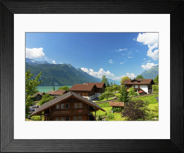 Framed Print : Traditional chalets overlooking Lake Brienz, Brienz, Bernese Oberland, Switzerland Framed Print : Traditional chalets overlooking Lake Brienz, Brienz, Bernese Oberland, Switzerland