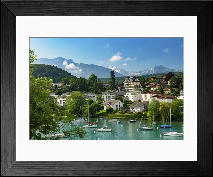 Framed Print : Boats in harbour, Spiez, Canton of Bern, Switzerland Framed Print : Boats in harbour, Spiez, Canton of Bern, Switzerland