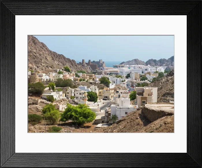 Framed Print : View of Old Muscat from the mountain road, Muttrah, Muscat Port, Sultanate of Oman, Arabian Peninsula Framed Print : View of Old Muscat from the mountain road, Muttrah, Muscat Port, Sultanate of Oman, Arabian Peninsula