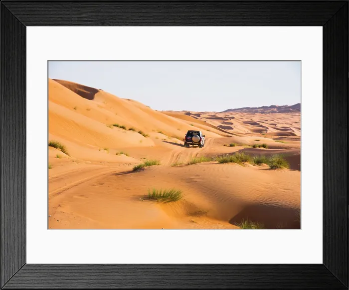 Framed Print : Four-wheel drive vehicle in the Sharqiya Sands, formerly Wahiba Sands, desert region, Sultanate of Oman, Arabian Peninsula Framed Print : Four-wheel drive vehicle in the Sharqiya Sands, formerly Wahiba Sands, desert region, Sultanate of Oman, Arabian Peninsula