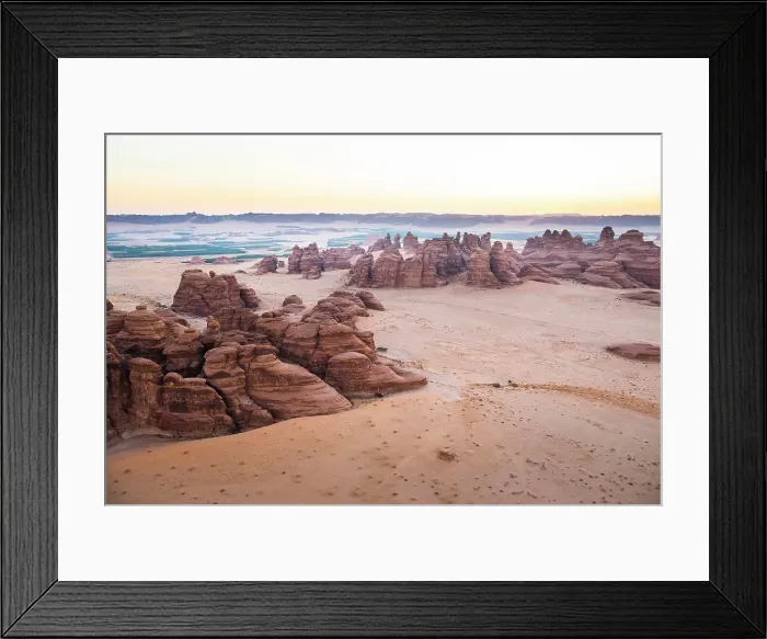 Framed Print : Aerial view from hot air balloon over Hegra site and around, AlUla, Medina Province, Saudi Arabia Framed Print : Aerial view from hot air balloon over Hegra site and around, AlUla, Medina Province, Saudi Arabia