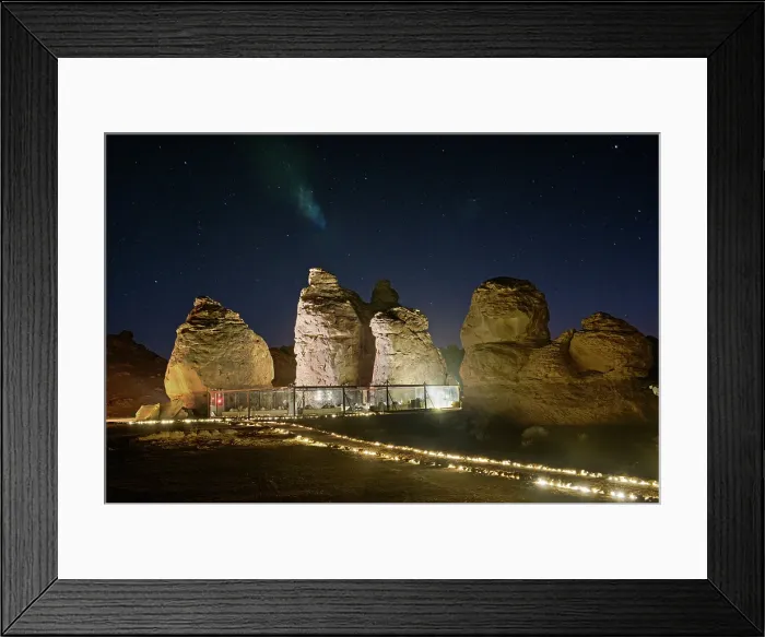 Framed Print : Gharameel site, stargazing and traditional grilled dinner in the desert near pillars of mountain rock, near AlUla, Medina Province, Saudi Arabia Framed Print : Gharameel site, stargazing and traditional grilled dinner in the desert near pillars of mountain rock, near AlUla, Medina Province, Saudi Arabia