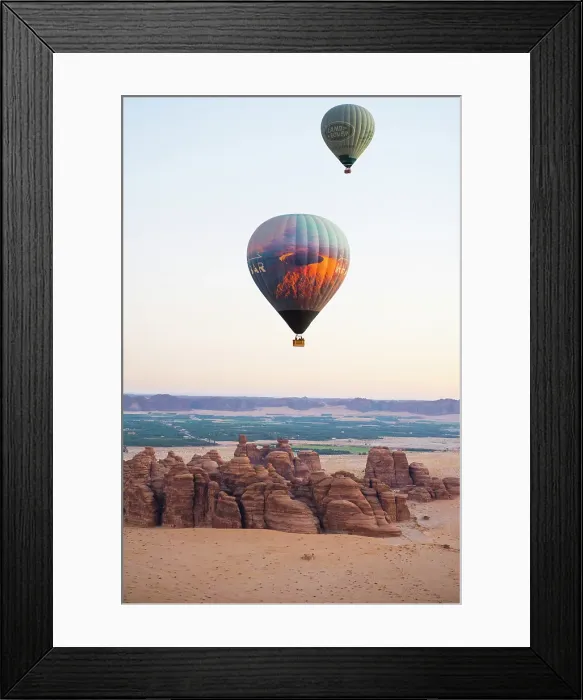 Framed Print : Hot air balloon flight over Hegra site and around with Hero Balloon Flights Saudi Operator, AlUla, Medina Province, Saudi Arabia Framed Print : Hot air balloon flight over Hegra site and around with Hero Balloon Flights Saudi Operator, AlUla, Medina Province, Saudi Arabia