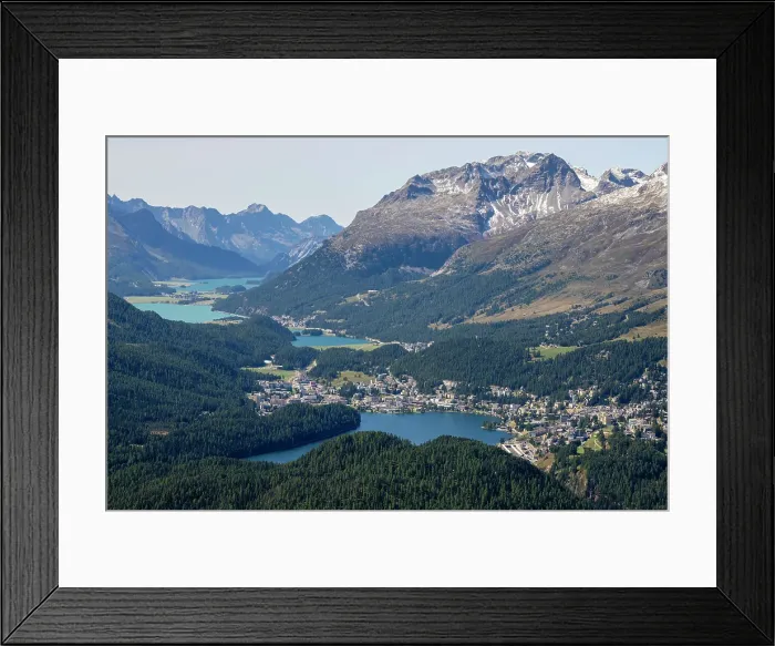 Framed Print : View of St. Moritz and the Engadin lakes from top of Muottas Muragl, Canton of Grisons, Switzerland
