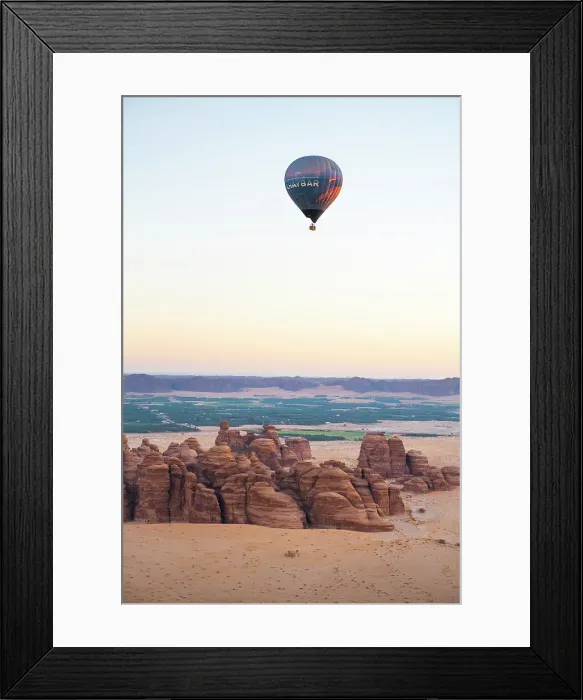 Framed Print : Hot air balloon flight over Hegra site and around with Hero Balloon Flights Saudi Operator, AlUla, Medina Province, Saudi Arabia Framed Print : Hot air balloon flight over Hegra site and around with Hero Balloon Flights Saudi Operator, AlUla, Medina Province, Saudi Arabia