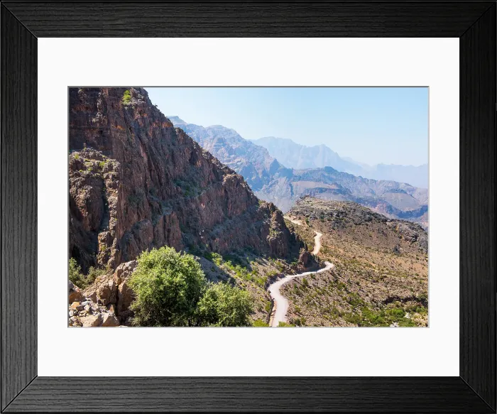 Framed Print : Track (Al Barida Road) on western slope of Djebel Ahkdar from Sharaf al Alamayn Pass, 2036m, to Bilad Sayt and Rustaq road, Oman, Arabian Peninsula Framed Print : Track (Al Barida Road) on western slope of Djebel Ahkdar from Sharaf al Alamayn Pass, 2036m, to Bilad Sayt and Rustaq road, Oman, Arabian Peninsula