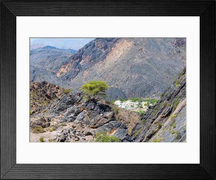Framed Print : Al Hajir seen from track (Al Barida Road) on western slope of Djebel Ahkdar below Sharaf al Alamayn Pass, 2036m, Oman, Arabian Peninsula Framed Print : Al Hajir seen from track (Al Barida Road) on western slope of Djebel Ahkdar below Sharaf al Alamayn Pass, 2036m, Oman, Arabian Peninsula