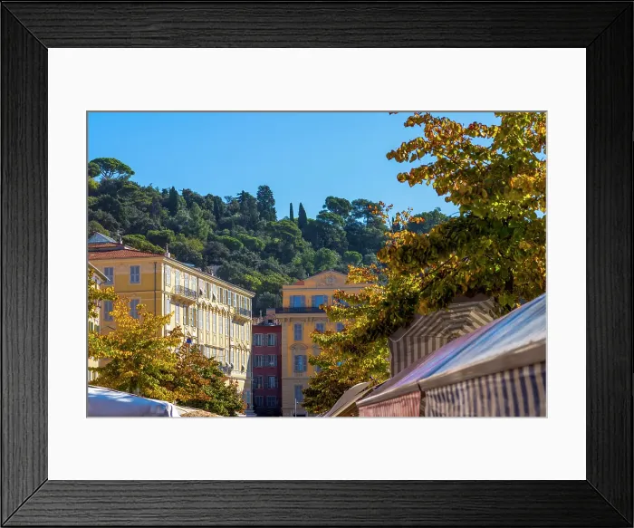 Framed Print : Colourful buildings above Marche Aux Fleurs (flower market), Cours Saleya, Nice, UNESCO, Alpes Maritimes, French Riviera, Provence, France Framed Print : Colourful buildings above Marche Aux Fleurs (flower market), Cours Saleya, Nice, UNESCO, Alpes Maritimes, French Riviera, Provence, France