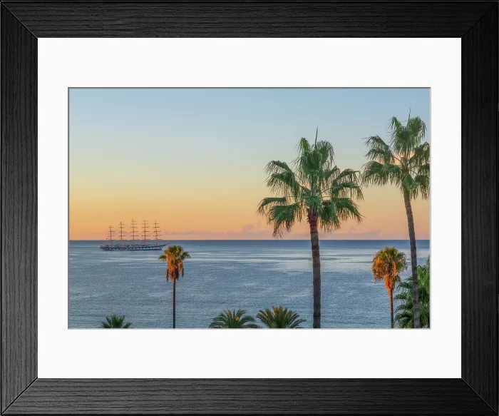 Framed Print : Sailing cruiser moored off coast with palm trees and Mediterranean seen from Le Suquet (old town), Cannes, Alpes-Maritimes, French Riviera, France Framed Print : Sailing cruiser moored off coast with palm trees and Mediterranean seen from Le Suquet (old town), Cannes, Alpes-Maritimes, French Riviera, France