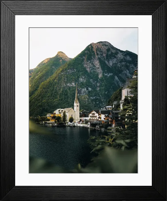 Framed Print : Scenic view of famous Hallstatt mountain village in the Austrian Alps in summer, UNESCO, Salzkammergut region, Hallstatt, Austria Framed Print : Scenic view of famous Hallstatt mountain village in the Austrian Alps in summer, UNESCO, Salzkammergut region, Hallstatt, Austria