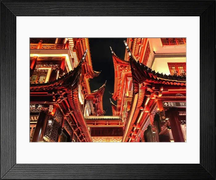 Framed Print : Stunning reddish roofs of Yu Garden (Garden of Happiness) at night, Shanghai, China Framed Print : Stunning reddish roofs of Yu Garden (Garden of Happiness) at night, Shanghai, China
