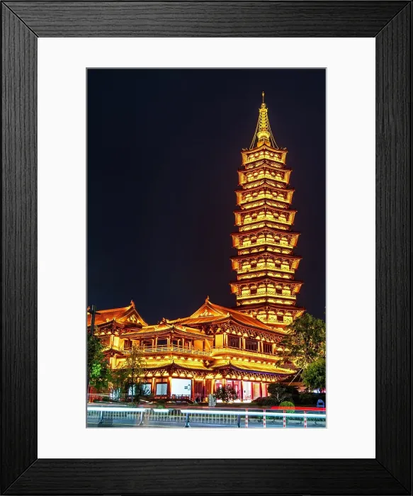 Framed Print : Wanfo (Ten Thousand Buddha) Pagoda, reconstructed 2014, at night, Jinhua City, Zhejiang Province, China Framed Print : Wanfo (Ten Thousand Buddha) Pagoda, reconstructed 2014, at night, Jinhua City, Zhejiang Province, China
