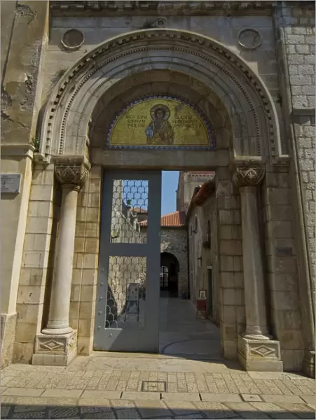 Entrance to the 6th century Euphrasian Basilica, UNESCO World Heritage Site, Porec, Istria, Croatia