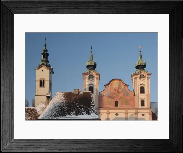 Framed Print : Towers of Baroque Michaelerkirche church dating from 1635, at sunset, Michaelerplatz Framed Print : Towers of Baroque Michaelerkirche church dating from 1635, at sunset, Michaelerplatz