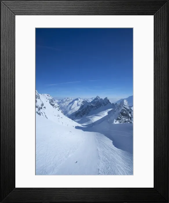 Framed Print : View from summit of Valluga in St. Anton am Arlberg in winter snow, Austrian Alps Framed Print : View from summit of Valluga in St. Anton am Arlberg in winter snow, Austrian Alps
