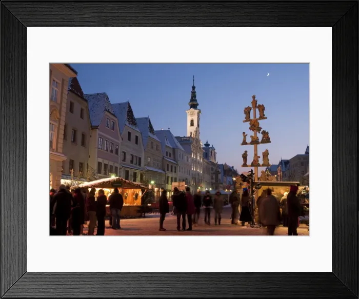 Framed Print : Christmas pole with Nativity Scenes, Town Hall (Rathaus), and Christmas Market stalls Framed Print : Christmas pole with Nativity Scenes, Town Hall (Rathaus), and Christmas Market stalls