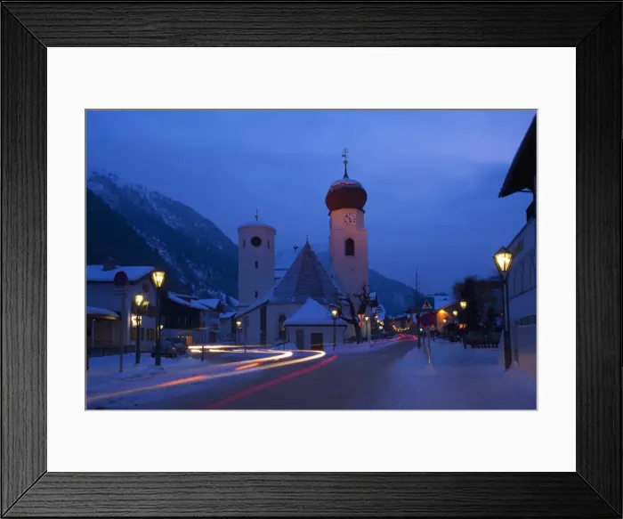 Framed Print : Church in winter snow at dusk, St. Anton am Arlberg, Austrian Alps, Austria, Europe Framed Print : Church in winter snow at dusk, St. Anton am Arlberg, Austrian Alps, Austria, Europe
