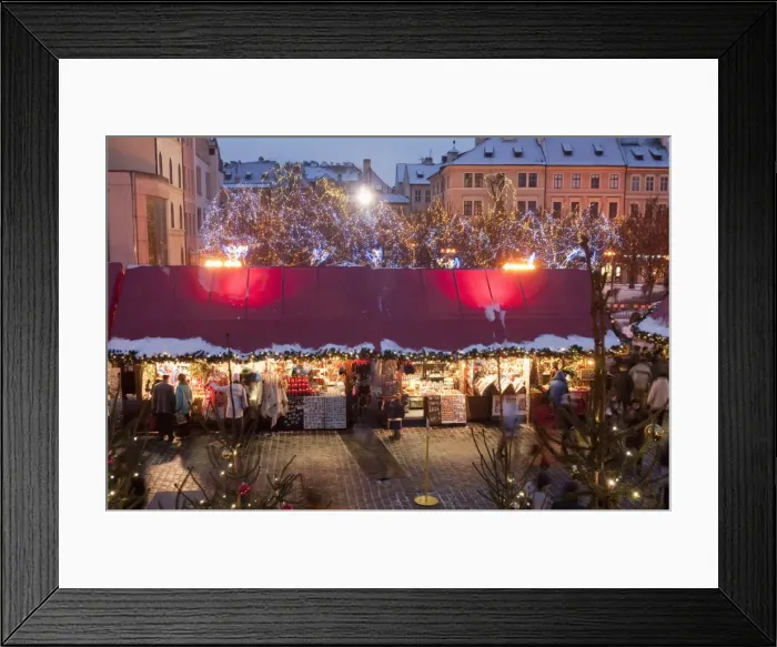 Framed Print : Stalls at Christmas Market in the evening, Old Town Square, Stare Mesto Framed Print : Stalls at Christmas Market in the evening, Old Town Square, Stare Mesto