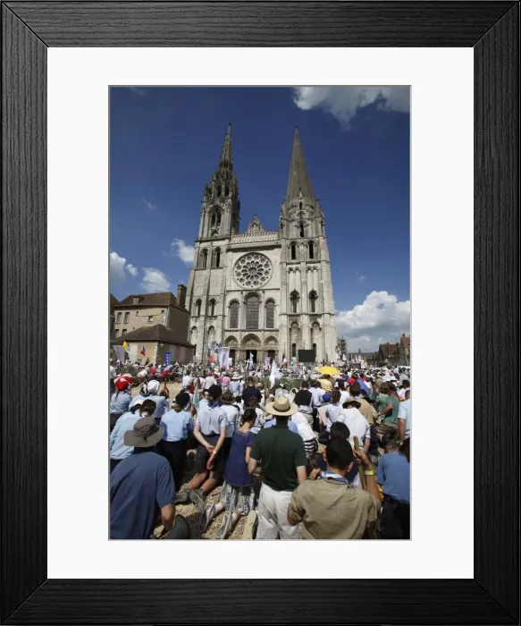 Framed Print : Mass in and outside Chartres cathedral during Catholic pilgrimage, UNESCO World Heritage Site Framed Print : Mass in and outside Chartres cathedral during Catholic pilgrimage, UNESCO World Heritage Site