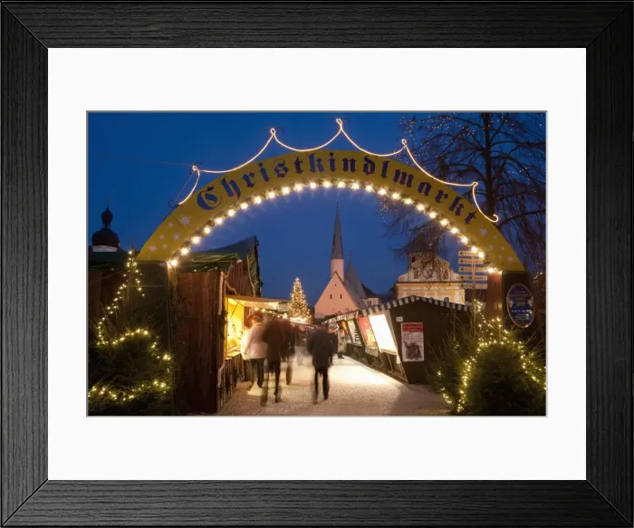 Framed Print : Sign over gate and stalls, Christmas Market (Christkindlmarkt) on Kapellplatz Square Framed Print : Sign over gate and stalls, Christmas Market (Christkindlmarkt) on Kapellplatz Square