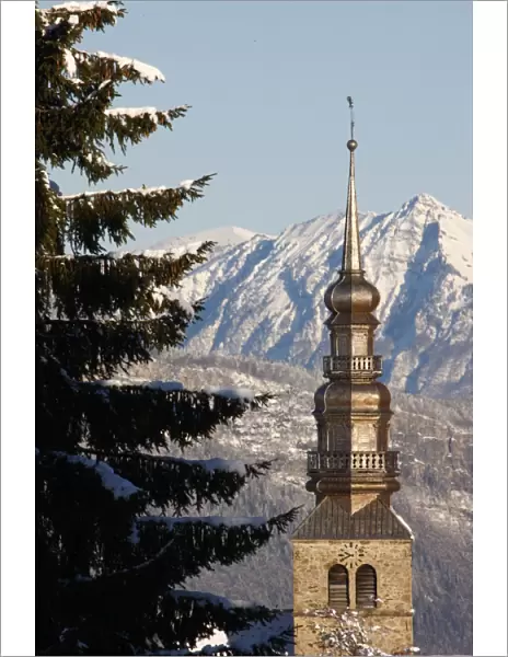 Combloux church spire, Combloux, Haute Savoie, France, Europe