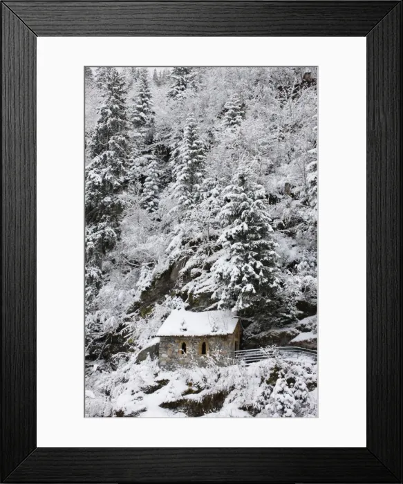 Framed Print : Snowed covered Notre-Dame de la Gorge chapel, Les Contamines, Haute-Savoie Framed Print : Snowed covered Notre-Dame de la Gorge chapel, Les Contamines, Haute-Savoie