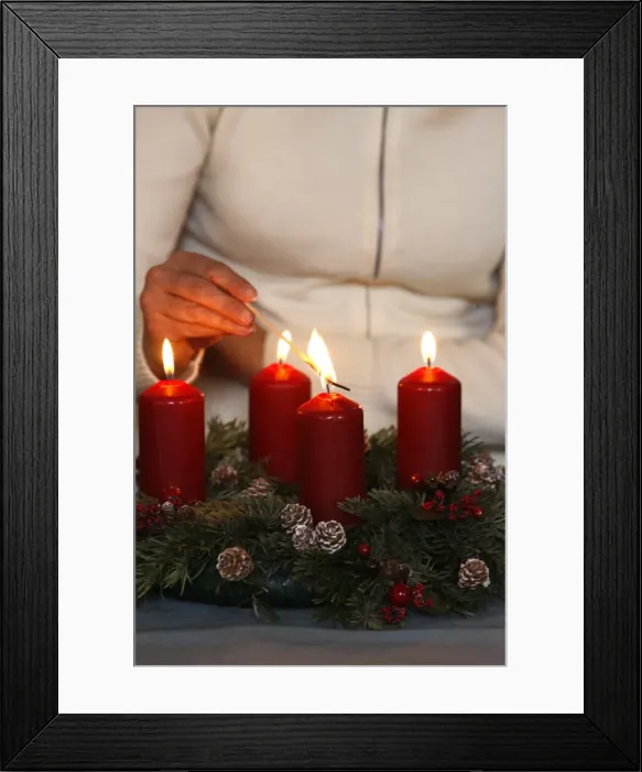 Framed Print : Woman lighting advent candles, Saint Nicolas de Veroce, Haute Savoie, France, Europe Framed Print : Woman lighting advent candles, Saint Nicolas de Veroce, Haute Savoie, France, Europe