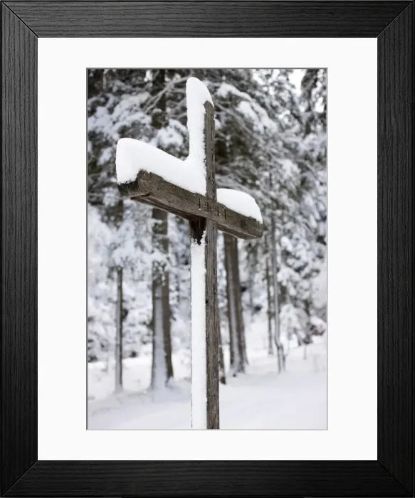 Framed Print : Snow covered cross, Les Contamines, Haute-Savoie, France, Europe Framed Print : Snow covered cross, Les Contamines, Haute-Savoie, France, Europe