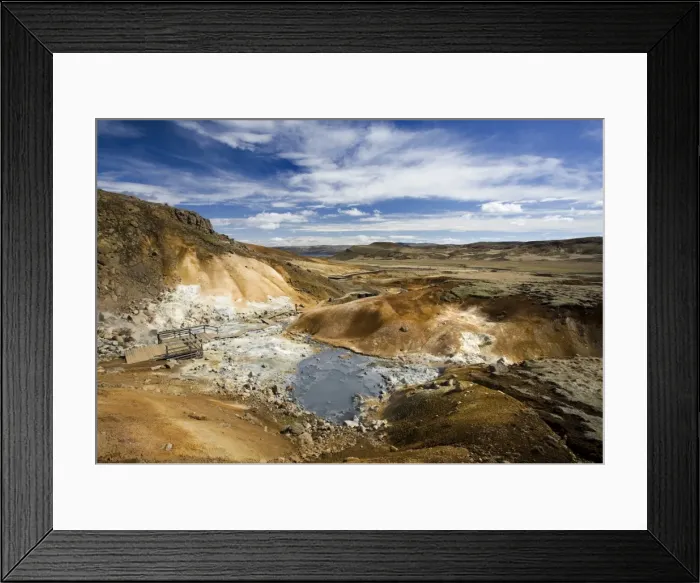 Framed Print : Dramatic volcanic landscape with mudpools in geothermal area on Reykjanes Peninsula Framed Print : Dramatic volcanic landscape with mudpools in geothermal area on Reykjanes Peninsula