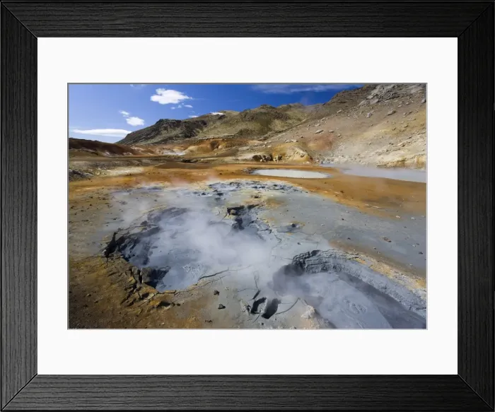 Framed Print : Dramatic volcanic landscape with boiling mudpools in geothermal area on Reykjanes Peninsula Framed Print : Dramatic volcanic landscape with boiling mudpools in geothermal area on Reykjanes Peninsula