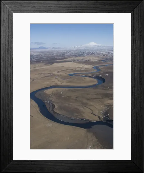 Framed Print : River leading to Eyjafjallajokull glacier, Mount Hekla behind, South Iceland Framed Print : River leading to Eyjafjallajokull glacier, Mount Hekla behind, South Iceland