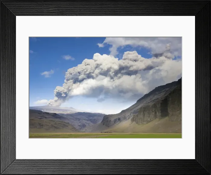 Framed Print : Distant view towards mountains with the ash plume of the Eyjafjallajokull eruption in the distance Framed Print : Distant view towards mountains with the ash plume of the Eyjafjallajokull eruption in the distance