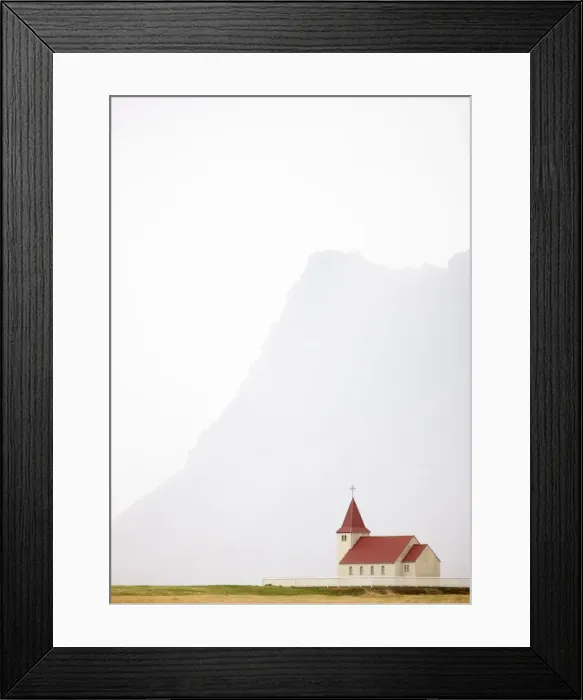 Framed Print : Isolated church with hazy outline of distant mountain in the background Framed Print : Isolated church with hazy outline of distant mountain in the background
