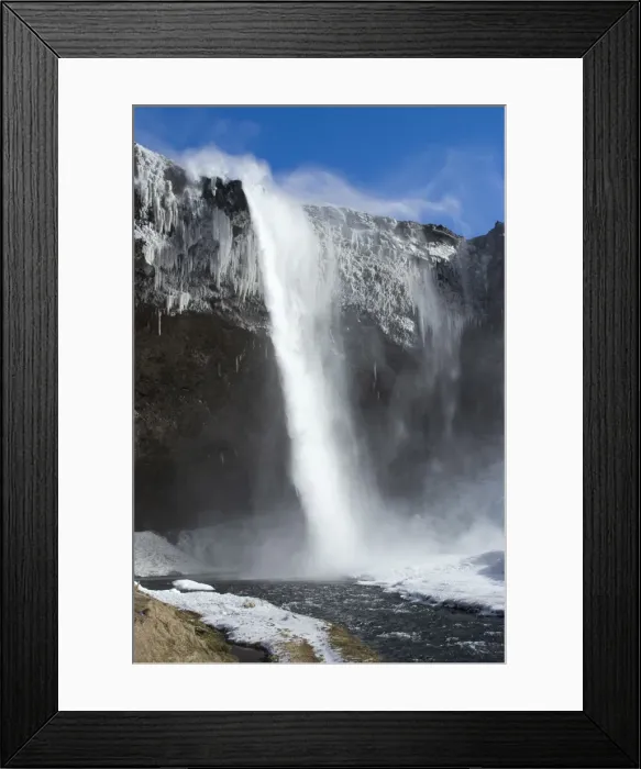 Framed Print : Seljalandsfoss waterfall in the snow, South Iceland, Iceland, Polar Regions Framed Print : Seljalandsfoss waterfall in the snow, South Iceland, Iceland, Polar Regions