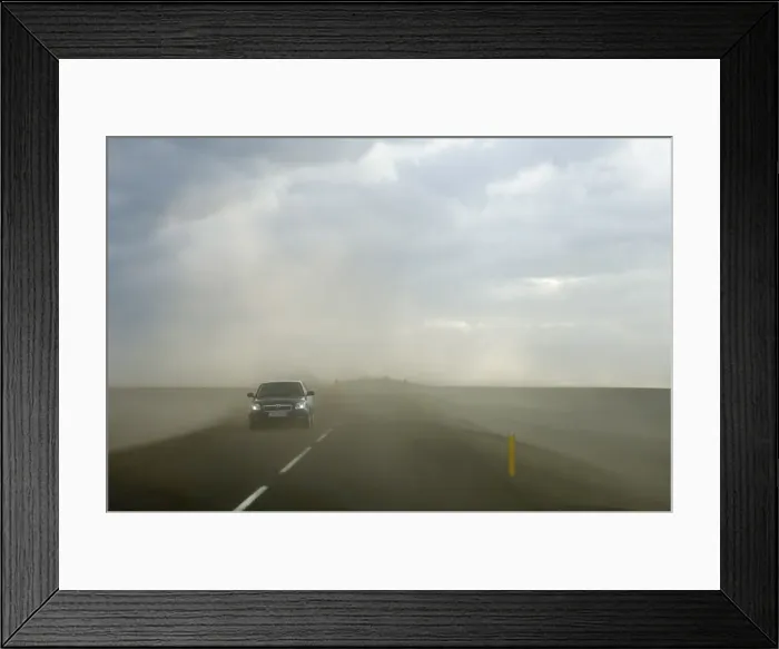 Framed Print : Sand storm along Road 1, South coast, Iceland, Polar Regions Framed Print : Sand storm along Road 1, South coast, Iceland, Polar Regions