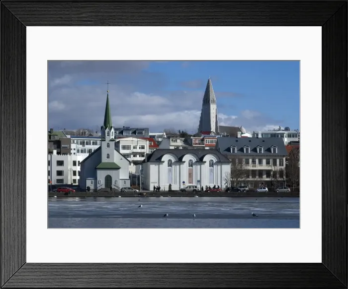 Framed Print : View over Tjornin (pond) to church and Cathedral, Reykjavik, Iceland, Polar Regions Framed Print : View over Tjornin (pond) to church and Cathedral, Reykjavik, Iceland, Polar Regions