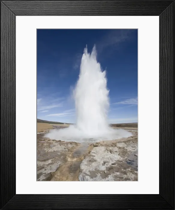 Framed Print : Plume of water and steam from the Strokkur Geysir exploding into the air at Geysir near Reykjavik Framed Print : Plume of water and steam from the Strokkur Geysir exploding into the air at Geysir near Reykjavik