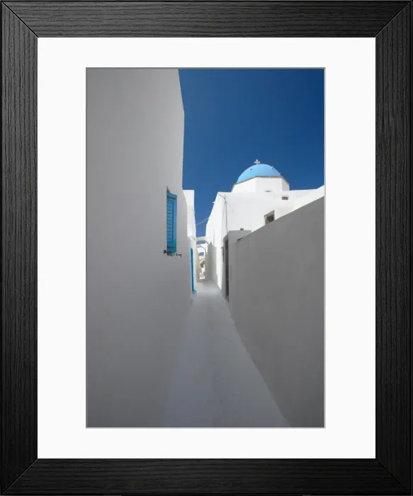 Framed Print : White street and church in Santorini (Thira), Cyclades, Greek Islands, Greece, Europe Framed Print : White street and church in Santorini (Thira), Cyclades, Greek Islands, Greece, Europe
