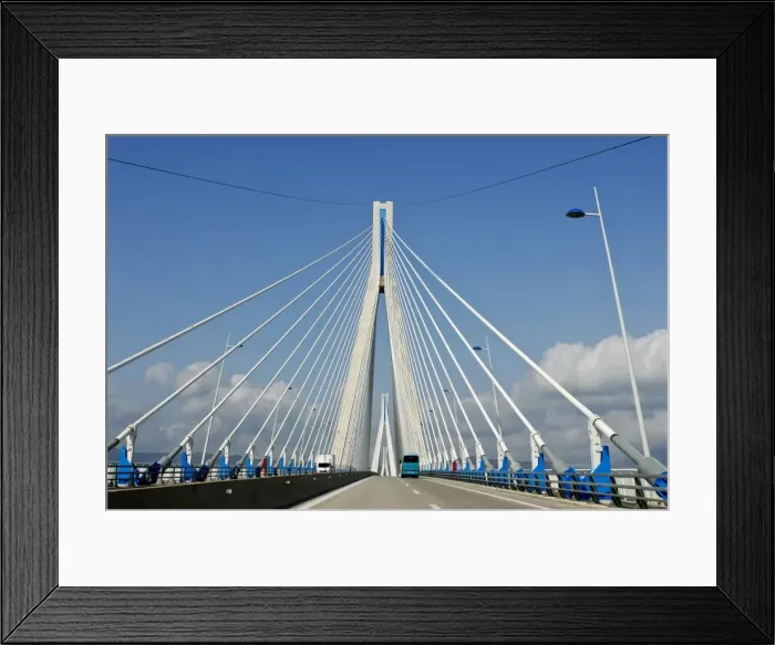 Framed Print : Giant bridge across the Gulf of Corinth, near Patra, Peloponnese, Greece, Europe