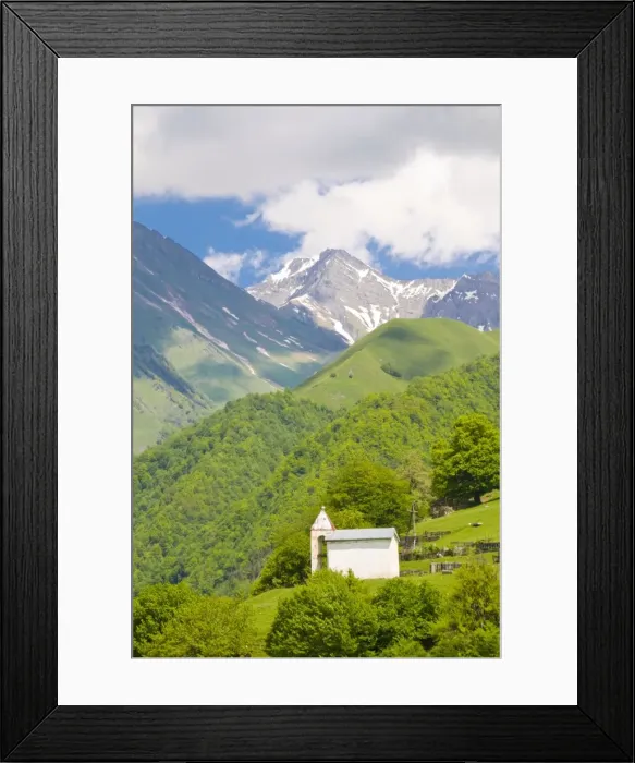 Framed Print : Little chapel before the high mountains of the High Caucasus, Georgia, Caucasus Framed Print : Little chapel before the high mountains of the High Caucasus, Georgia, Caucasus