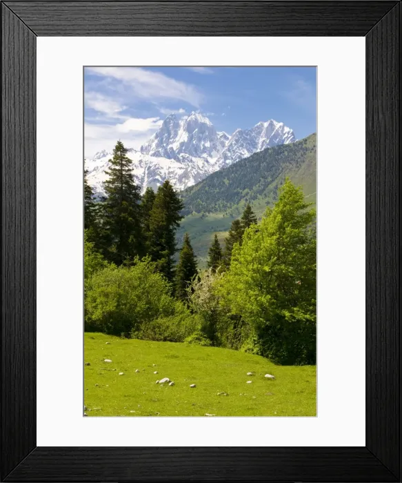 Framed Print : Wonderful mountain scenery of Svanetia with Mount Ushba in the background Framed Print : Wonderful mountain scenery of Svanetia with Mount Ushba in the background