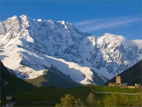Fortified village of Ushguli, Svanetia, UNESCO World Heritage Site, in the background Mount Shkhara