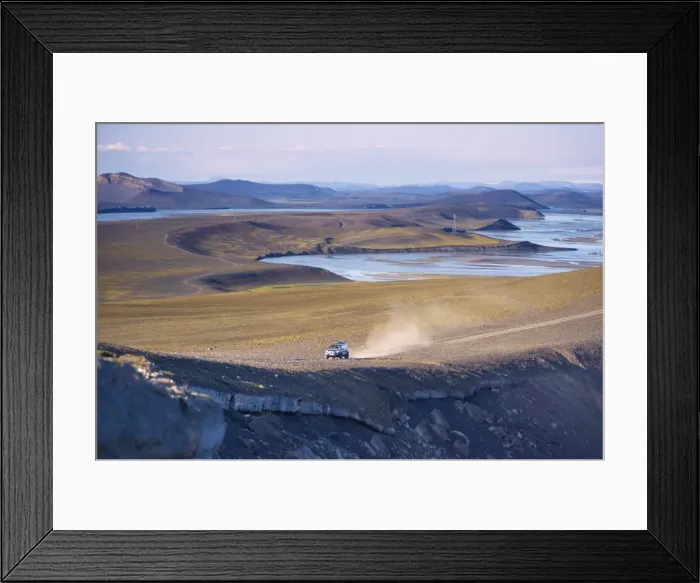 Framed Print : 4X4 on Blautaver track near Ljotipollur, Tungnaa river valley behind, Landmannalaugar area Framed Print : 4X4 on Blautaver track near Ljotipollur, Tungnaa river valley behind, Landmannalaugar area
