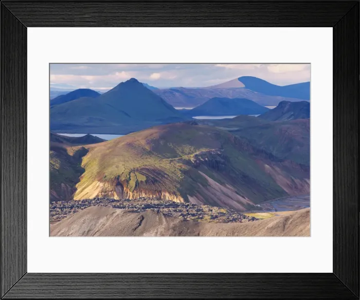 Framed Print : Laugahraun lava field seen from the slopes of Blahnukur, Landmannalaugar area Framed Print : Laugahraun lava field seen from the slopes of Blahnukur, Landmannalaugar area
