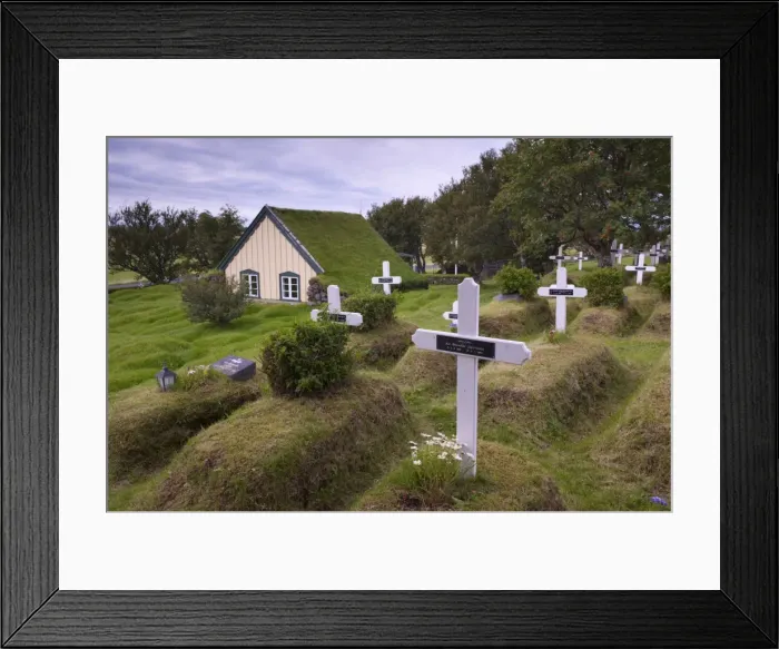 Framed Print : Hofskirkja, turf-roofed church built in 1884, last church to be built in the old style